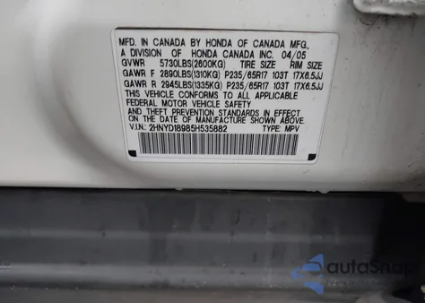 2005 Acura Mdx z USA, uszkodzony, nr VIN 2HNYD18985H535882